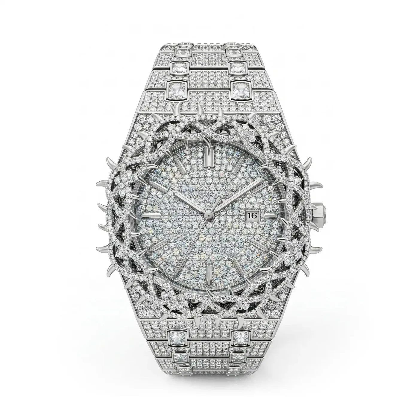Stone-set bezel viewed at an angle where facet junctions catch the light